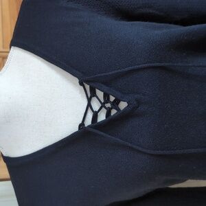 JOAN VASS New York Midnight Blue Sweater w/ Tassels M